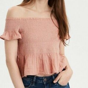 Dusty Pink Off The Shoulder Crop